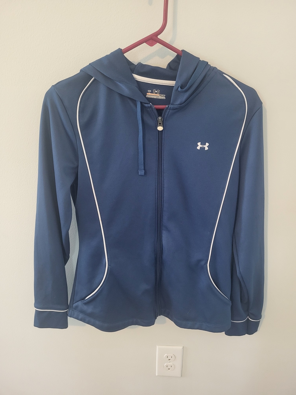 Under Armour Girls' Navy Blue Full-Zip Hoodie Jacket with White Piping